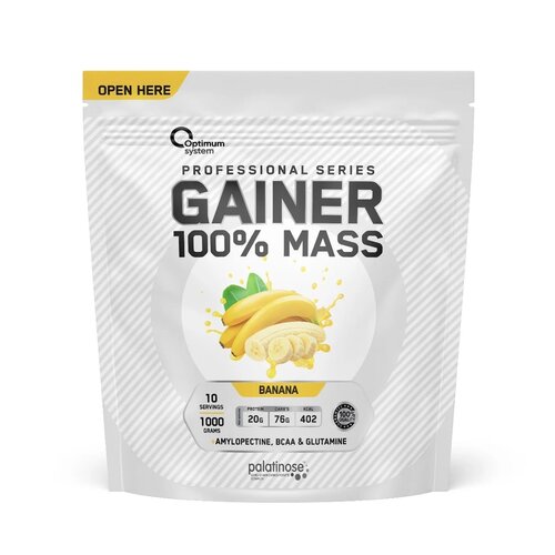 Гейнер Optimum system Gainer 100% Mass, 1000 г, банан