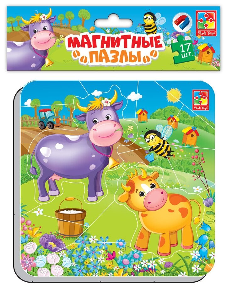 Магнитные пазлы Vladi Toys Корова и теленок, 17 элементов (VT3204-13) - фото №1