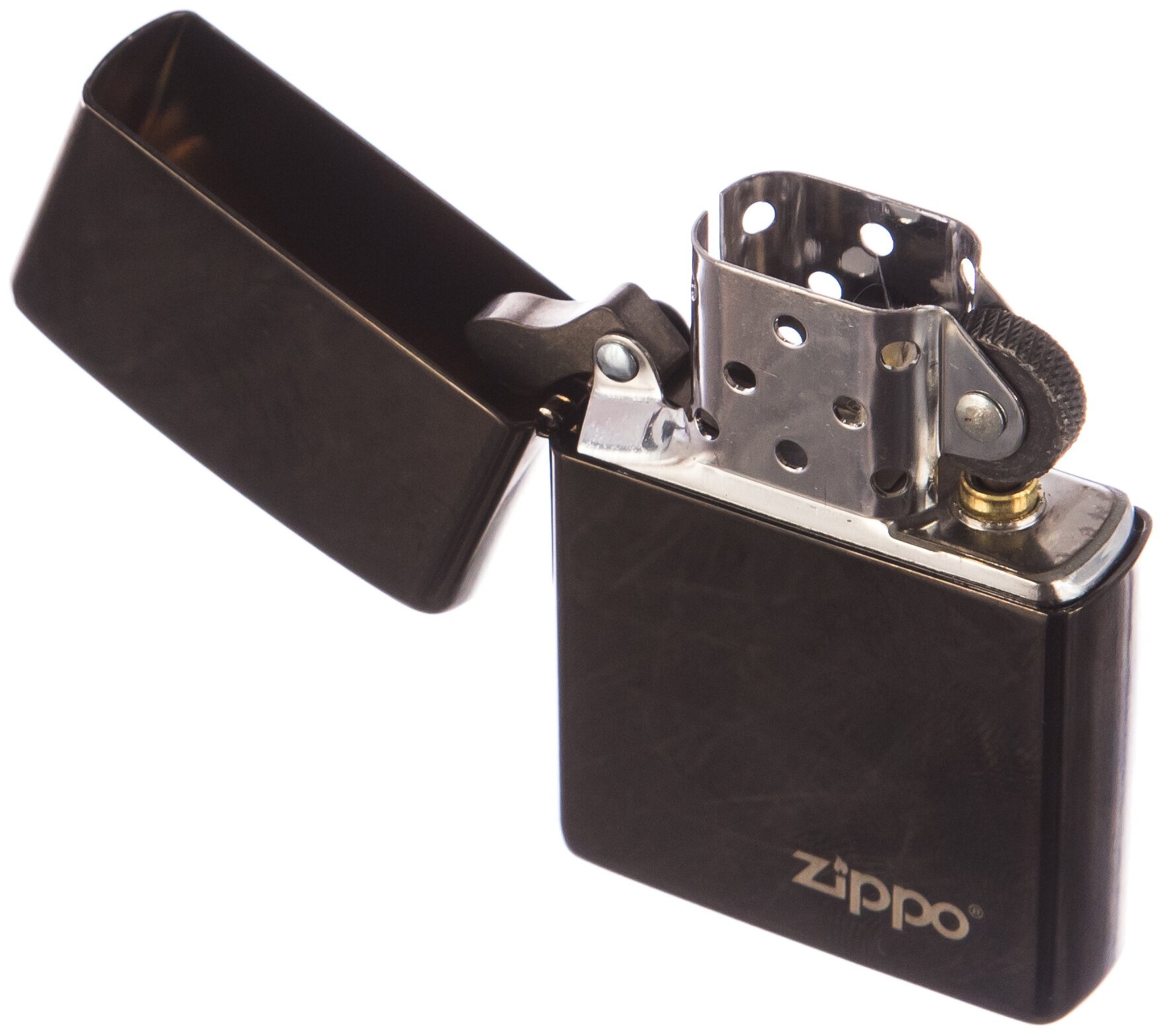 Зажигалка Zippo латунь/сталь, чёрная с фирменным логотипом, глянцевая, 36x12x56 мм, 24756ZL - фотография № 2