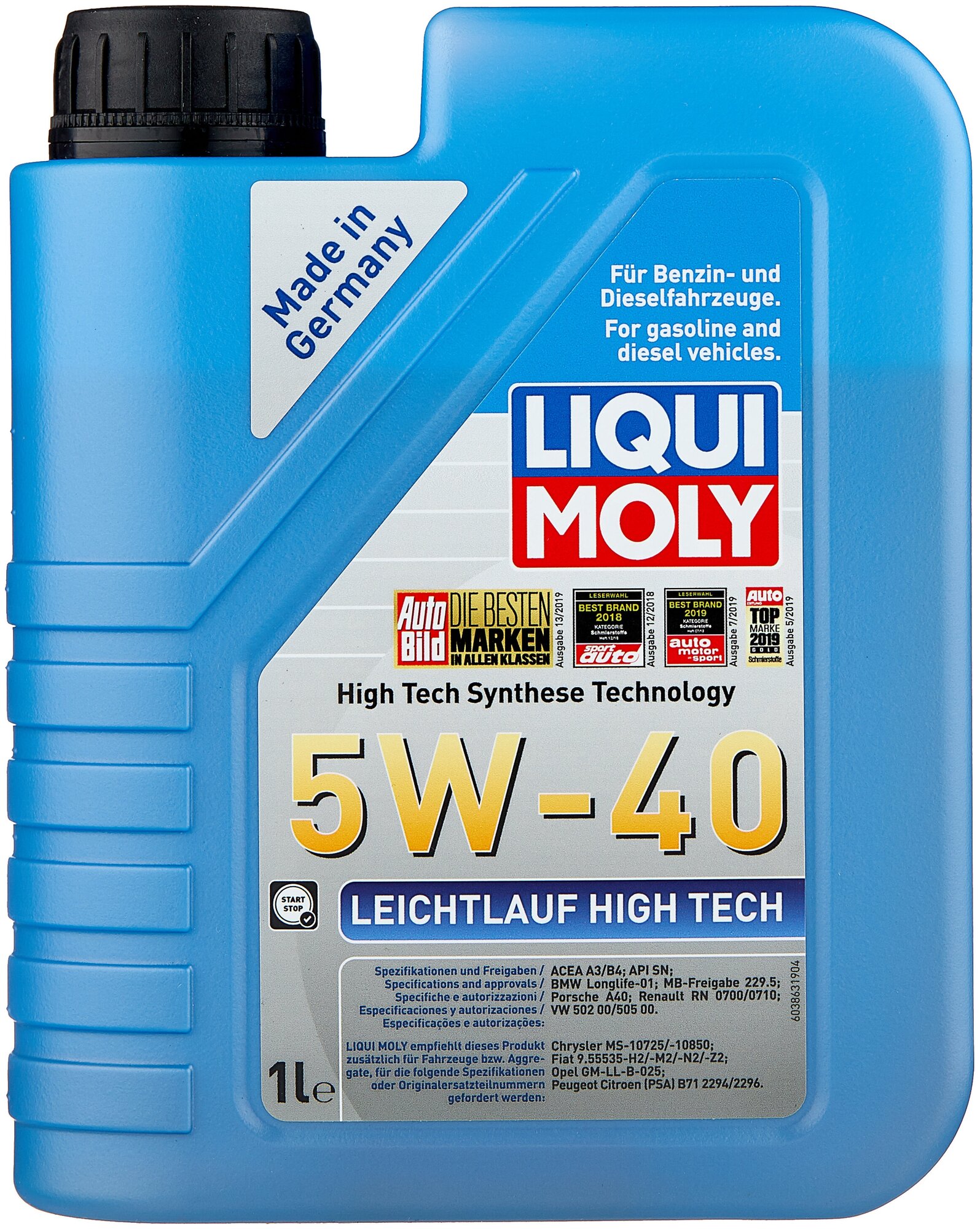 LIQUI MOLY 2327 5W-40 SN/CF LEICHTLAUF HIGH TECH 1л ( НС-синтетик.мотор.масло)