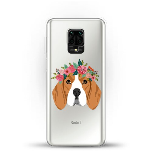 фото Силиконовый чехол бигль с цветами на xiaomi redmi note 9 pro andy & paul