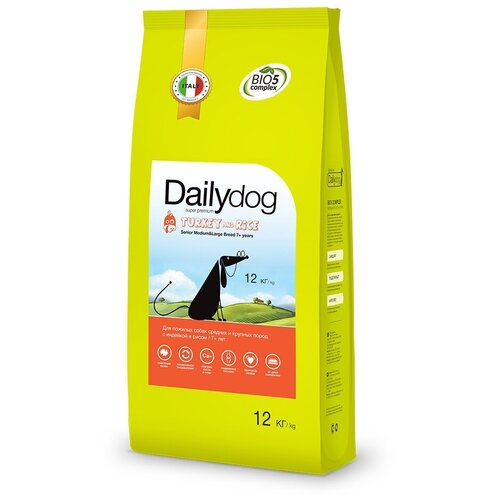 Сухой корм для пожилых собак DailyDog индейка, с рисом 1 уп. х 1 шт. х 12 кг (для средних и крупных пород) сухой корм для собак dailydog casual line ягненок индейка с рисом 1 уп х 1 шт х 20 кг для средних и крупных пород