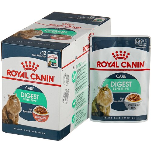 корм для кошек Royal Canin Digest Sensitive, при проблемах с ЖКТ, при чувствительном пищеварении 12 шт. х 85 г (кусочки в соусе)