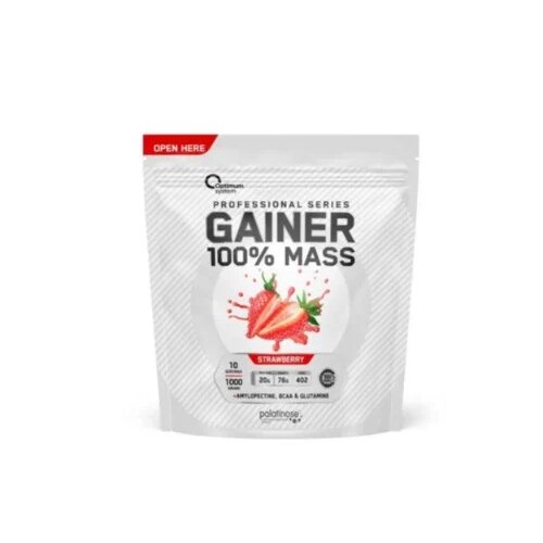 Гейнер Optimum system Gainer 100% Mass, 1000 г, клубника гейнер optimum system gainer 100% mass 3000 г