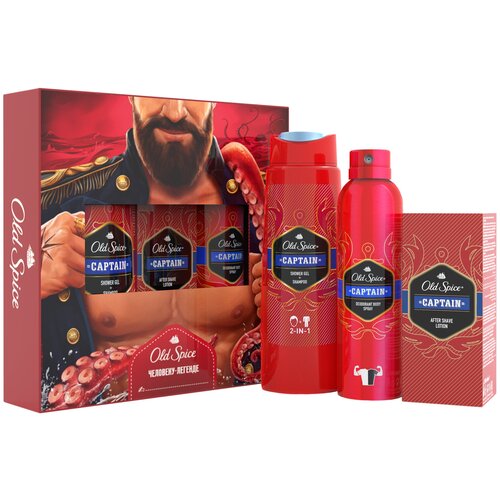 фото Old spice - подарочный набор captain (лосьон после бритья 100мл+гель для душа+шампунь 2в1 250мл+дезодорант 150мл)