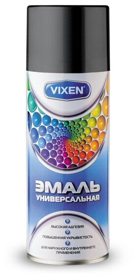 Vixen Эмаль универсальная RAL черная глянц. RAL 9005 аэрозоль 12х520 мл. VX-19005