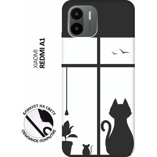 Матовый чехол Cat and Mouse для Xiaomi Redmi A1 / Сяоми Редми А1 с 3D эффектом черный матовый чехол unicorn and candy для xiaomi redmi a1 сяоми редми а1 с 3d эффектом черный