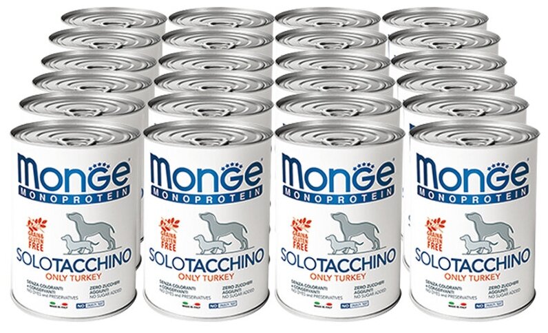 Влажный корм для собак Monge Monoprotein, беззерновой, индейка 1 уп. х 24 шт. х 400 г