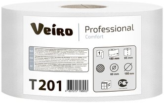T201 Туалетная бумага в средних рулонах Veiro Professional Comfort однослойная (12 рулонов по 200 метров)