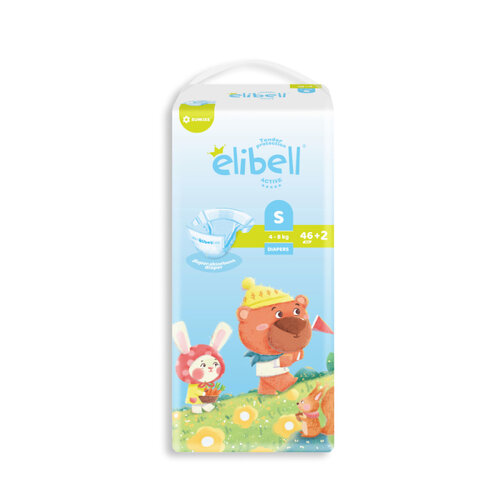 ELIBELL Подгузники Active S 4-8кг 48шт, 48 шт., белый подгузники детские elibell active l 9–14кг 40 шт