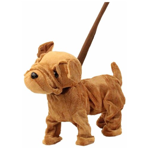 Мягкая игрушка Пушистые друзья Собачка на жестком поводке коричневая, 24 см