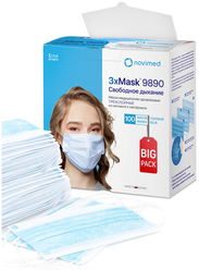 Маска медицинская 3xMask 9890 в коробке 100 шт (голубая)