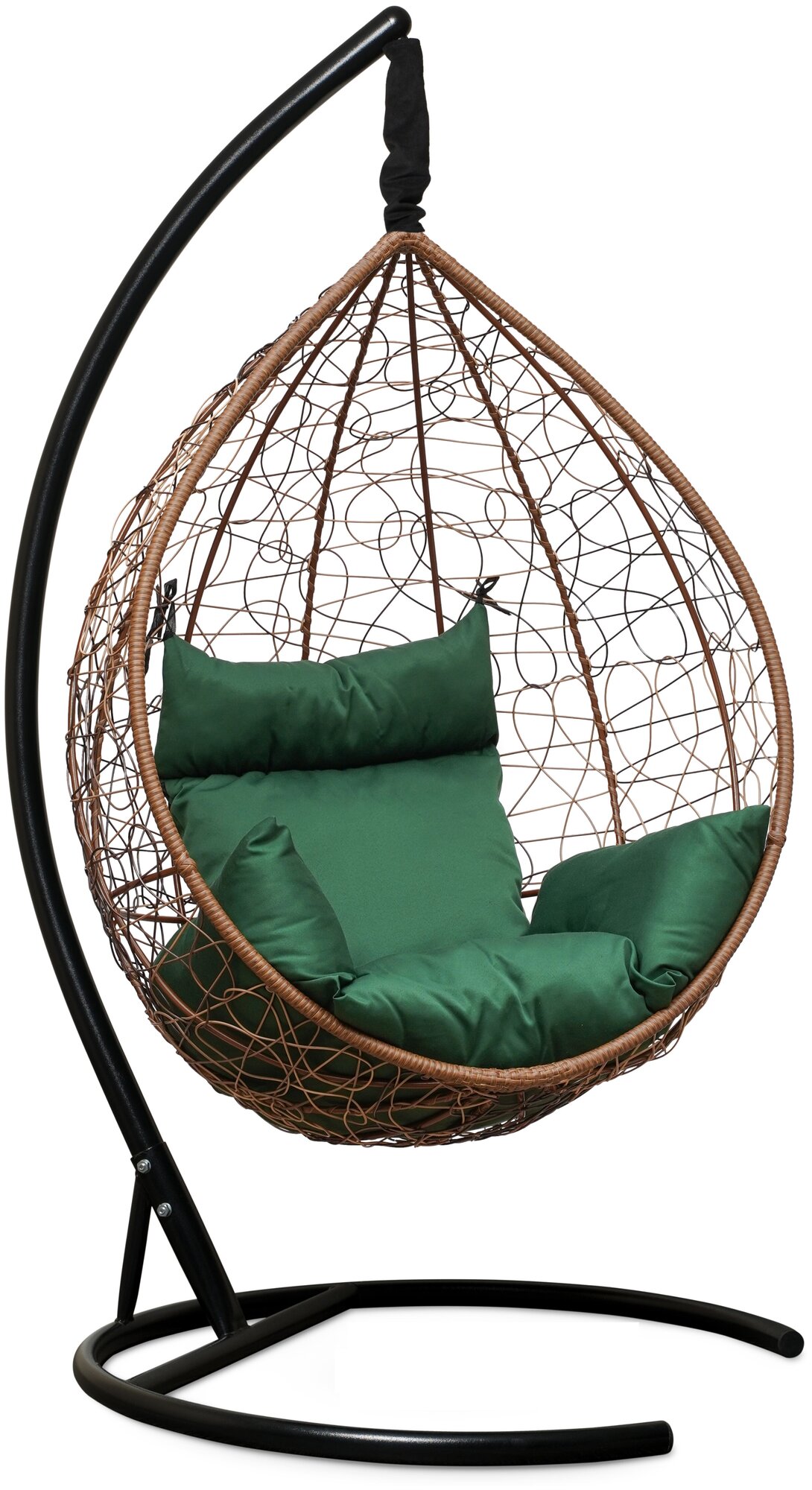 Подвесное кресло SEVILLA горячий шоколад + каркас (зеленая подушка)