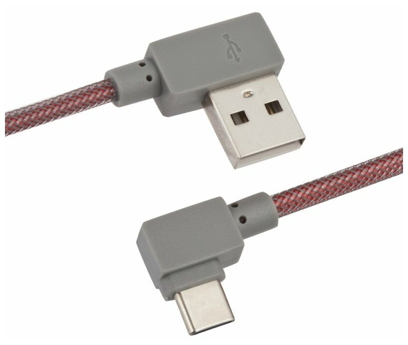 USB кабель "LP" Type-C Г-коннектор оплетка леска (красный/блистер)