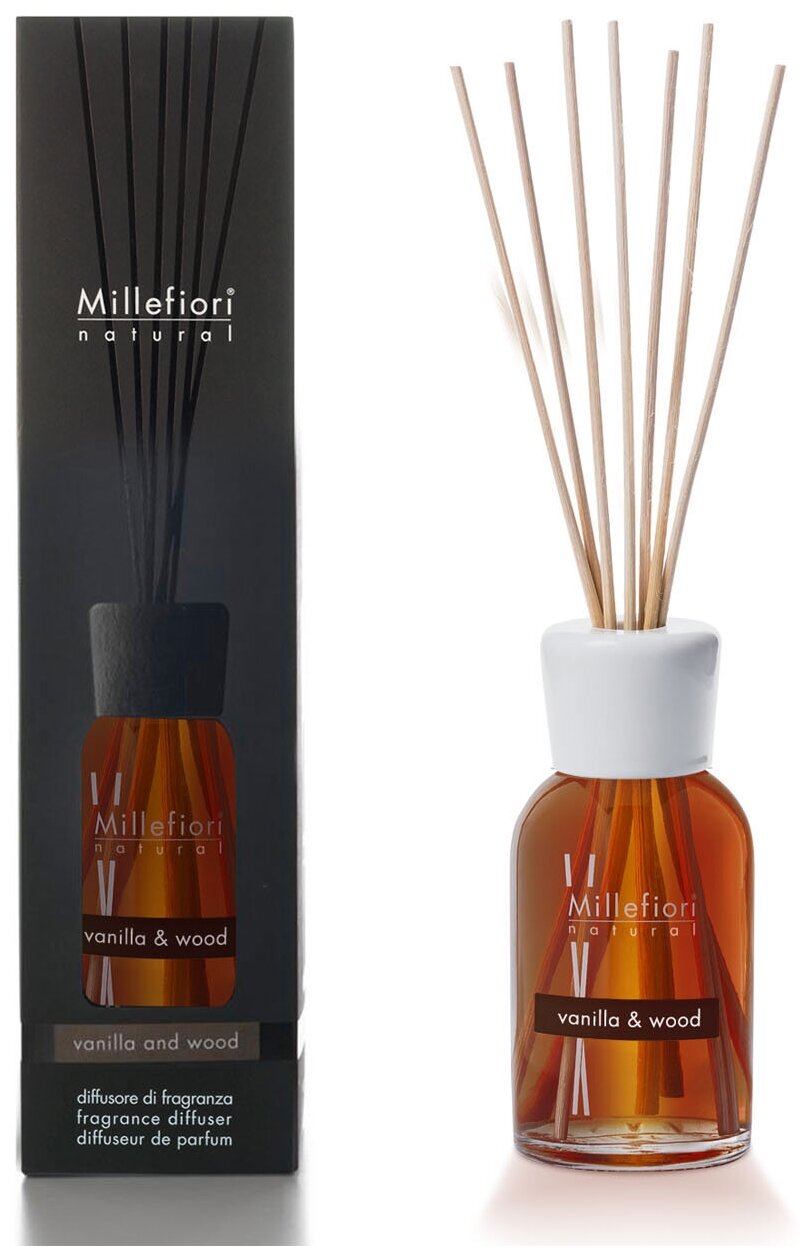 Millefiori Milano/ NATURAL / Диффузор с палочками 250 мл Ваниль и дерево / Vanilla & Wood