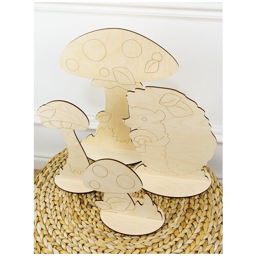 Набор садовых фигур "Ёжик среди грибов", 19-40 см, фанера