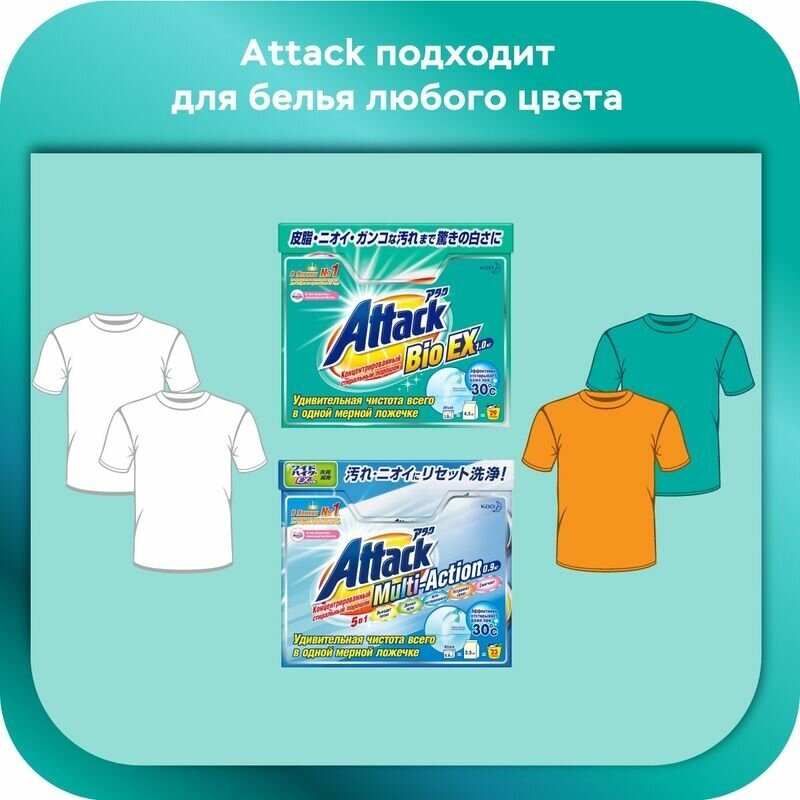 Порошок стиральный Attack Multi-Action универсальный с пятнов. и кондиц., 0,9 кг - фото №5