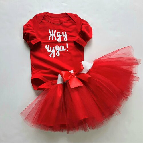 Комплект одежды   для девочек, юбка и боди, нарядный стиль, пояс на резинке, застежка под подгузник, размер 80, красный