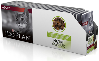 Влажный корм для взрослых кошек Pro Plan Nutri savour, с ягненком 24 шт. х 85 г (кусочки в желе)