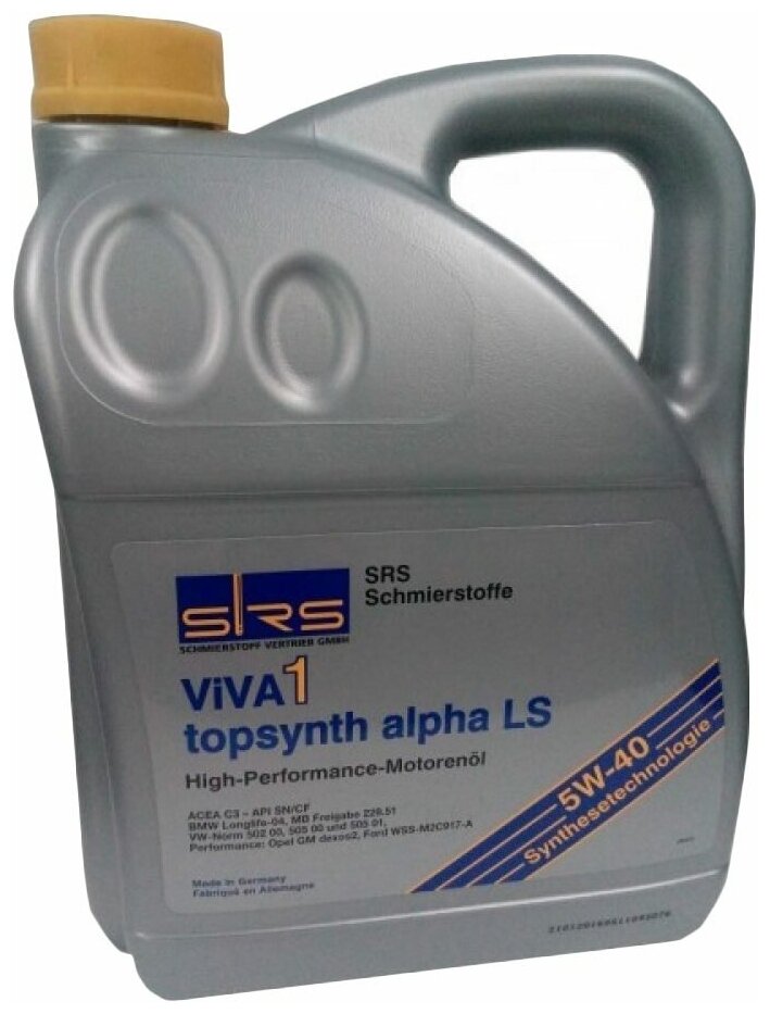 Масло моторное VIVA 1 TOPSYNTH alpha LS 5W40 синт.5л SRS 7943