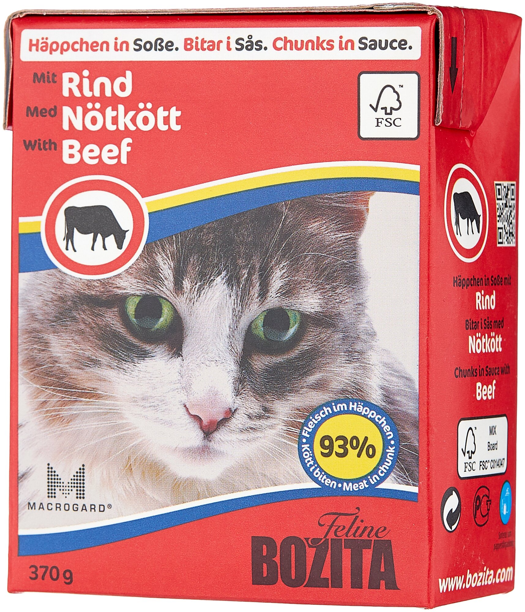 Влажный корм для кошек Bozita с говядиной 370 г (кусочки в соусе) - фотография № 3