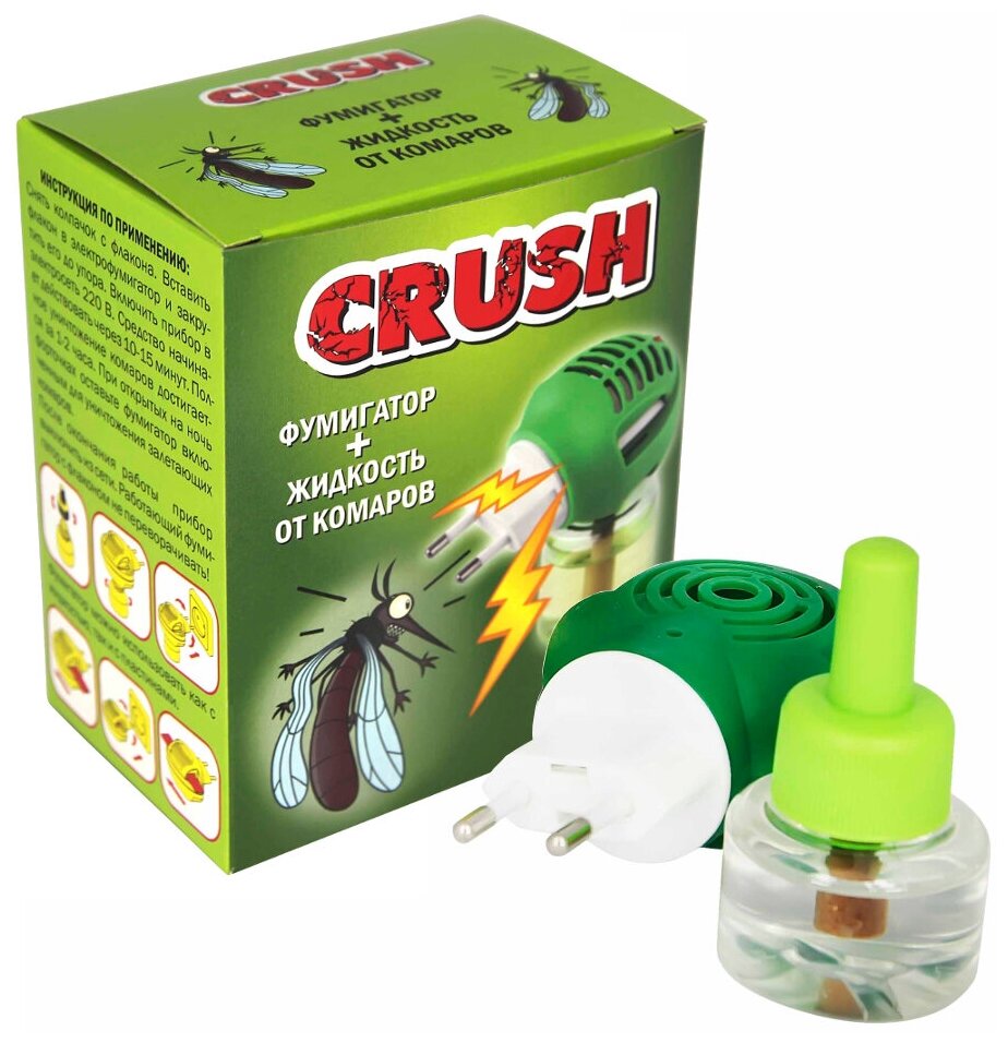 CRUSH Комлект жидкость от комаров, 45 ночей + электрофумигатор - фотография № 1