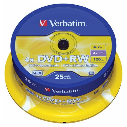 Диск DVD+RWVerbatim4.7Gb 4x, 25 шт. компакт диск для записи verbatim dvd rw 4 7gb 1 4x 120min упаковка из 5 штук