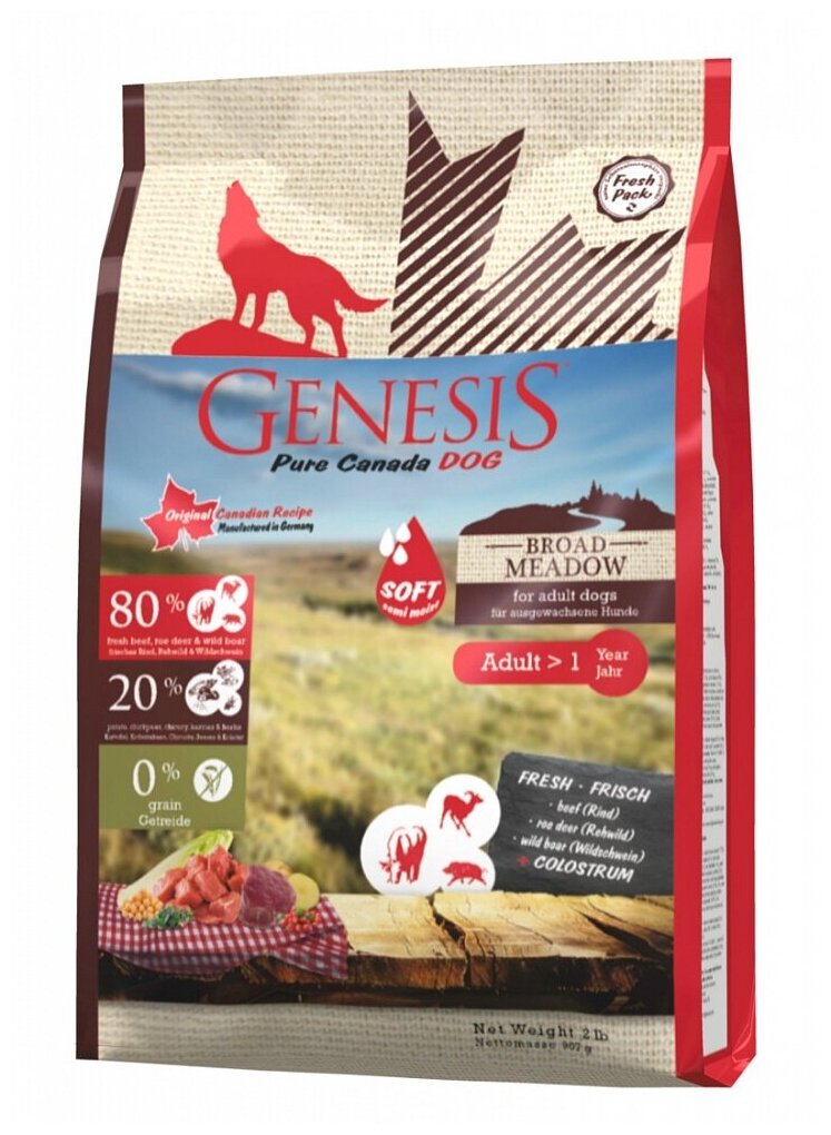 Genesis Pure Canada Broad Meadow Soft полувлажный корм для взрослых собак с говядиной, мясом косули и дикого кабана - 907 г