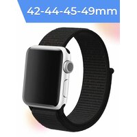 Нейлоновый ремешок для умных часов Apple Watch 42-44-45-49 mm / Тканевый сменный браслет для смарт часов Эпл Вотч 1-8, SE серии / Черный
