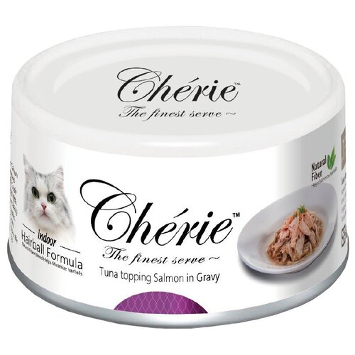 Влажный корм для кошек Pettric Cherie, беззерновой, для вывода шерсти с тунцом и лососем 24 шт. х 80 г (кусочки в соусе)
