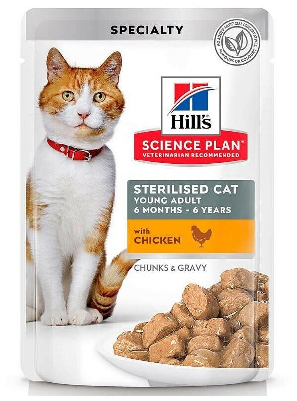 Корм влажный для стерилизованных кошек от 6 месяцев до 6 лет Hills Hill's Science Plan Sterilised Cat с курицей 12шт.*85г