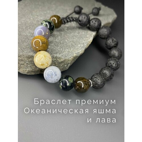 фото Плетеный браслет snow jewelry, яшма, зеленый, оранжевый