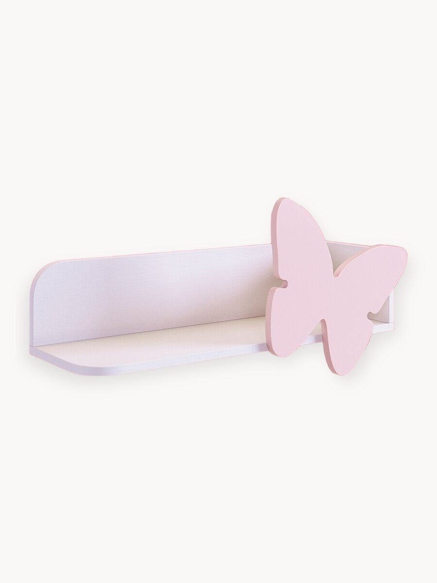 Полка навесная "Бабочка", цвет Белое дерево/розовая эмаль, 73,5*24,8*30,8 см, Mebelson