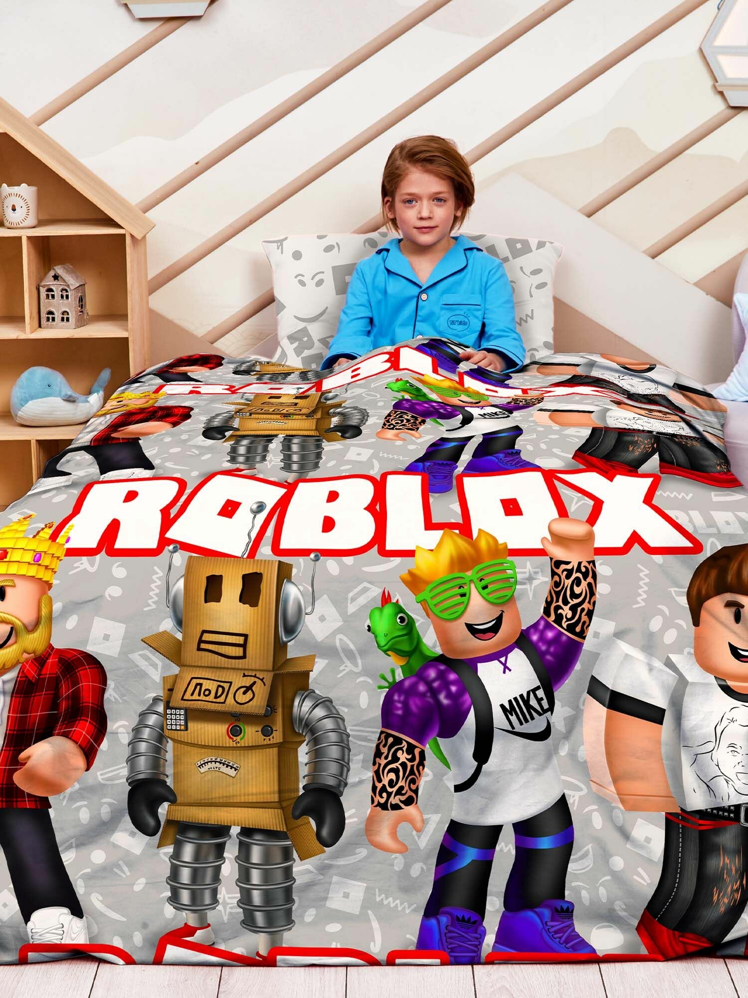 Juno Комплект детского постельного белья 1 5 спальный, Поплин, 1 нав. 50х70, Roblox — фото 1