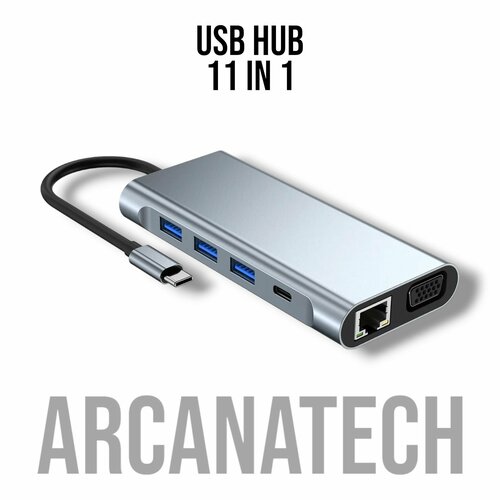 USB концентратор USB Type C 11 в 1 c USB 30 HDMI 4K Ethernet VGA Картридер PD 87 W jack 35 401700₽