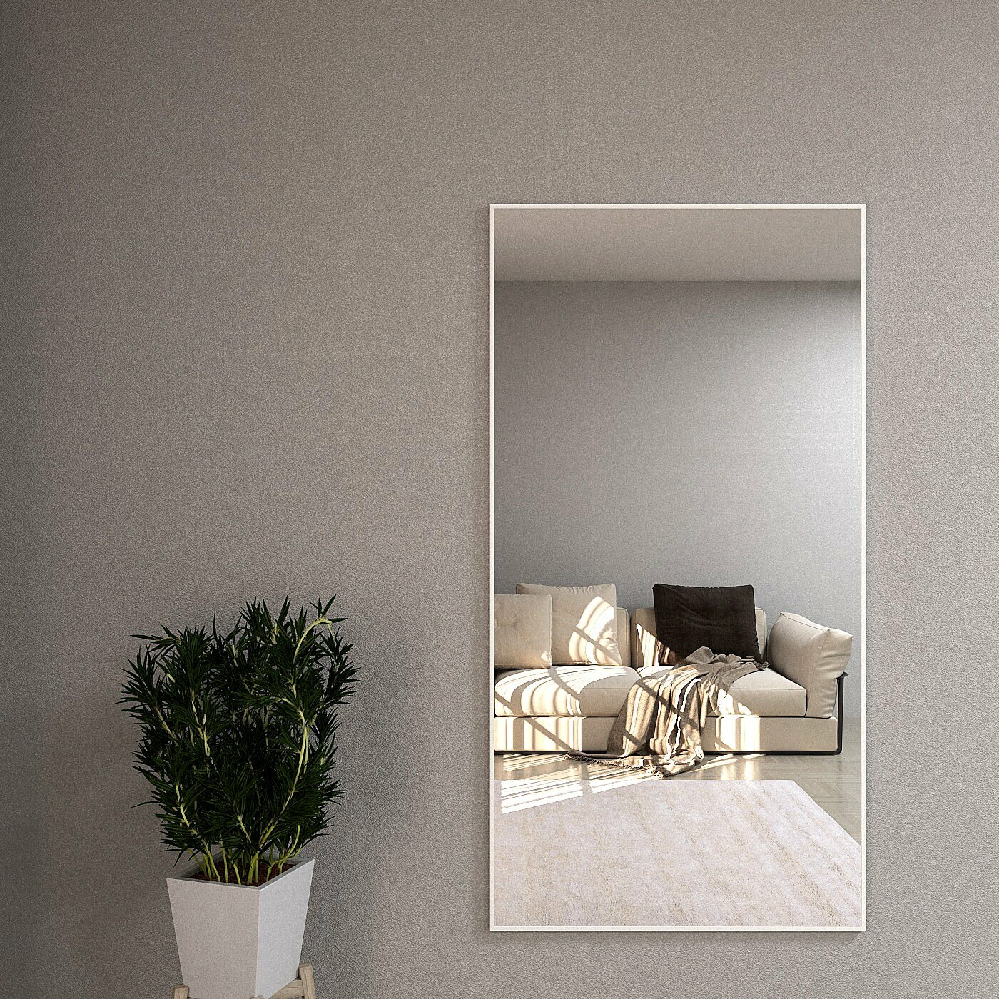 Зеркало настенное в алюминиевой раме Market-house , 160х80 см. Белое - фотография № 1