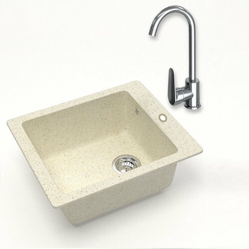 Комплект Teymi 2 в 1 для кухни мойка Helmi 50х42 бежевая матовая смеситель для кухни Iva хром F01528 7281₽