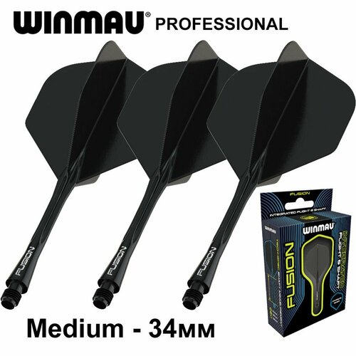 Литые оперения с хвостовиками WINMAU FUSION Medium Black (черные). Профессиональный уровень. Для дротиков Дартс. черный