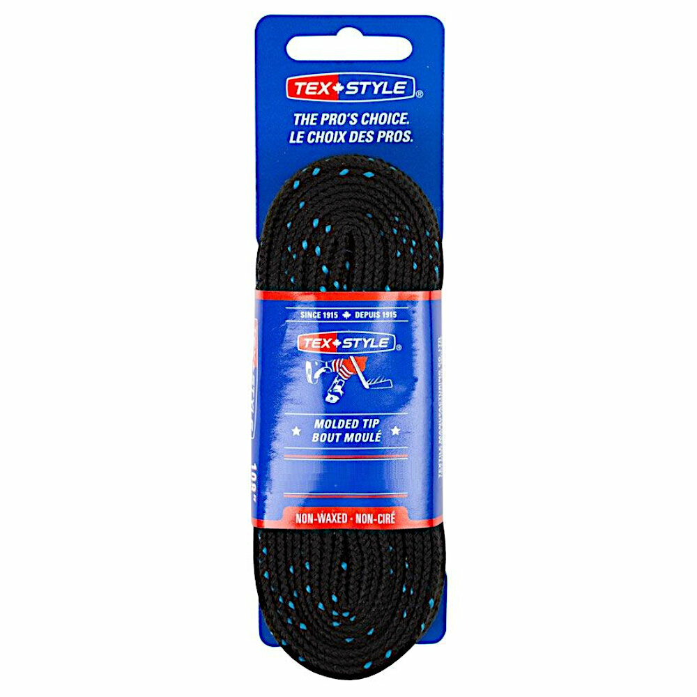 Шнурки хоккейные TEXSTYLE Double Blue Line Waxed 305 см (черный (1850MT-BK))
