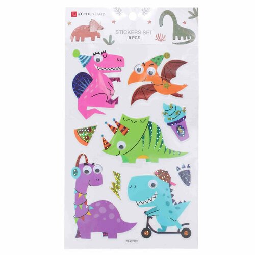 Набор наклеек 25х14 см 9 шт одноразовые ПВХ Динозавры Dino 299₽