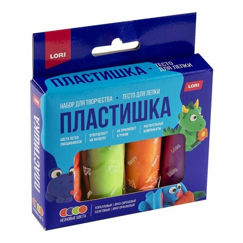 тесто для лепки пластишка набор 14 4цв по 70 гр Тесто для лепки «Пластишка», неоновое 4 цв. по 30 гр