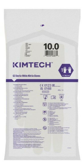 Перчатки нитриловые стерильные Kimberly-Clark KIMTECH PURE G3, цвет: белый, размер: 10.0, 305 мм, неопудренные, хирургическая укладка, 4 шт. (2 пары)