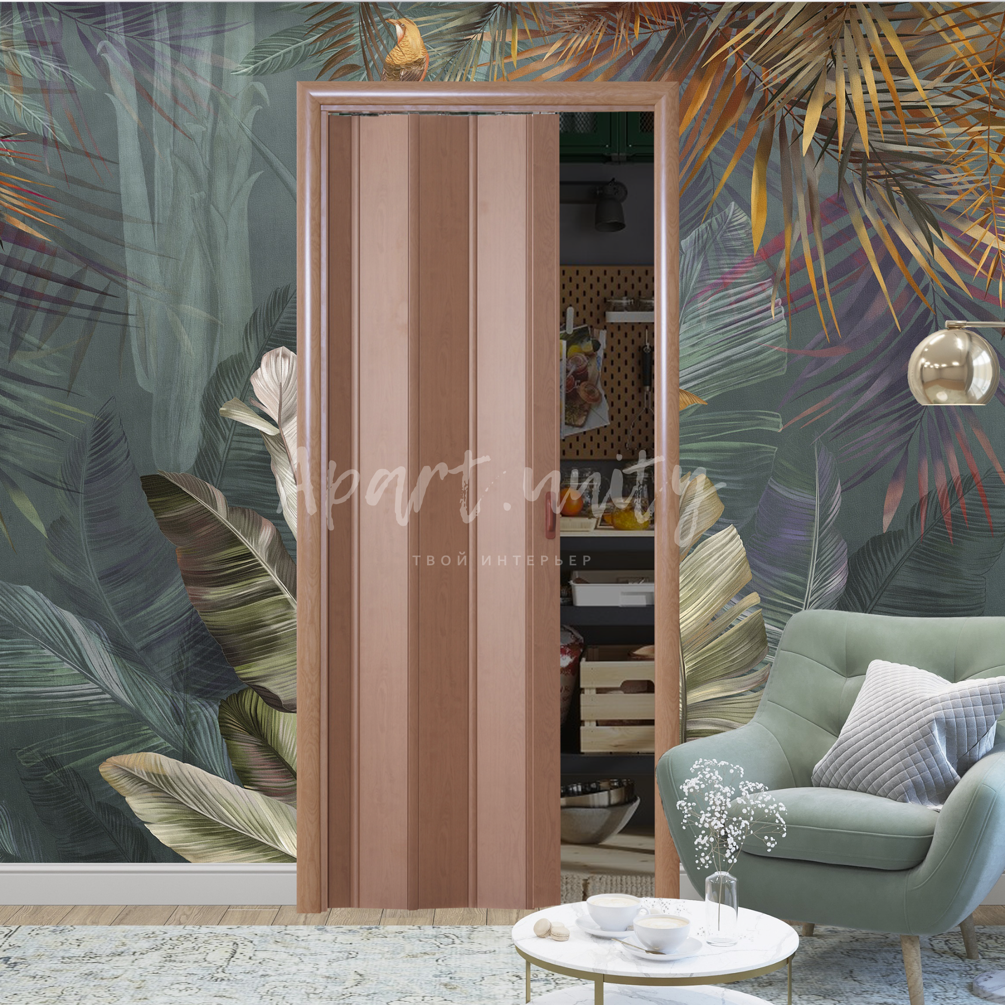 Дверь складная межкомнатная гармошка, ПВХ, цвет Орех Лесной
