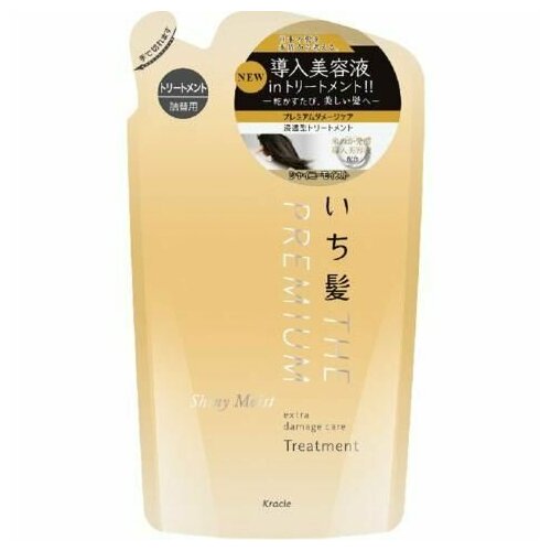KRACIE Ichikami The Premium Shiny Moist Treatment Восстанавливающий и увлажняющий бальзам-ополаскиватель для волос, с глубоким ароматом цветущей вишни, сменная упаковка 340 г