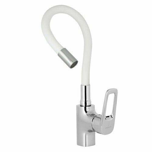 Смеситель для кухни с гибким изливом, высокий, поворотный 360 градусов, однорычажный, нержавеющая сталь, белый, хром