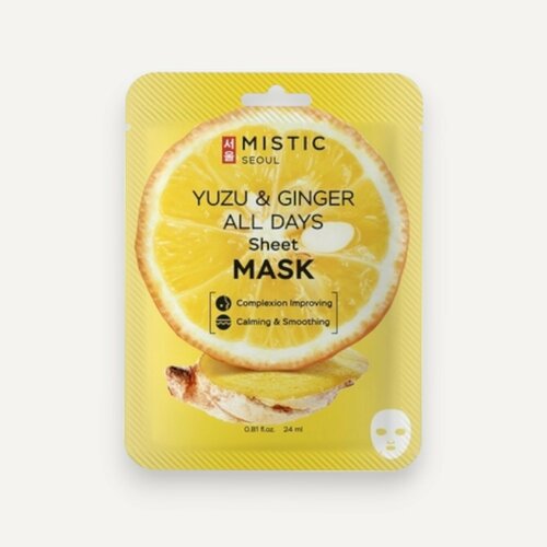 MISTIC YUZU & GINGER ALL DAYS Sheet MASK Тканевая маска для лица с экстрактами имбиря и юдзу 24мл