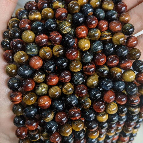 Изображение товара KamenOpt / Три глаза (Тигровый, Бычий, Соколиный глаз) бусины 8 мм, на нитке 38 см