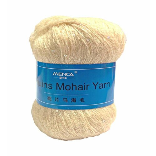 Мохеровая пряжа для вязания с люрексом и пайетками цв молочный 5 шт по 50 гр 2262₽