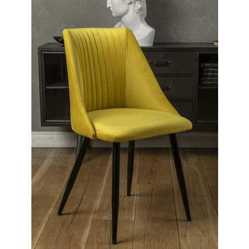 Стул Velex желтый черные ножки кухонные стулья с мягкой спинкой мягкий стул с высокой спинкой для офиса салона красоты студии кафе 8500₽