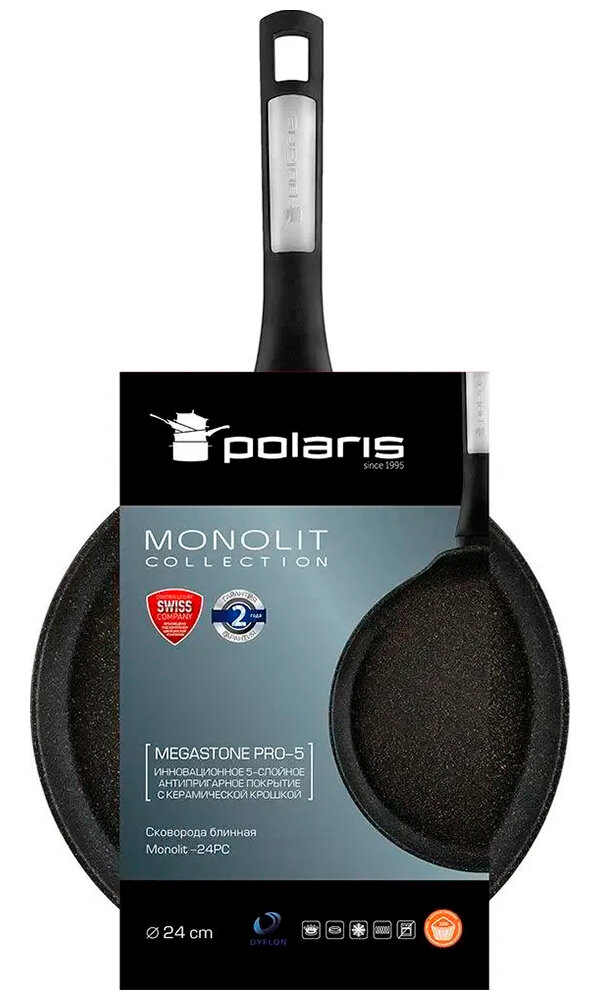 Сковорода блинная POLARIS Monolit 24PC, 24см, без крышки, черный [015267] - фото №8